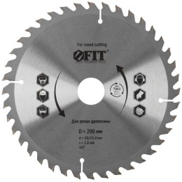 Диск пильный для циркулярных пил по дереву 200х30/25.4х40T FIT 37746