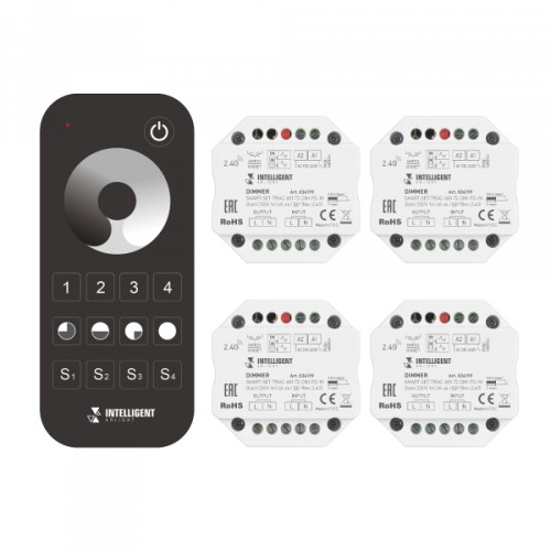 Arlight INTELLIGENT ARLIGHT Диммер SMART-SET-TRIAC-601-72-DIM-PD-IN Black (230V, 1x1.5A, x4, ПДУ 10к
