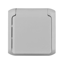 Розетка 1-м ОП Quteo 16А IP44 250В 2P+E с заземл. защ. шторки с крышкой сер. Leg 782351