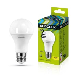 Лампа светодиодная LED-A60-12W-E27-3000K 12Вт грушевидная 3000К тепл. бел. E27 180-240В ЛОН Ergolux
