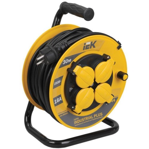 Удлинитель на катушке 4х30м с заземл. 16А IP44 Industrial plus УК30 3х1.5 термозащита IEK WKP15-16-0
