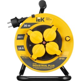 Удлинитель на катушке 4х30м с заземл. 16А IP44 Industrial plus УК30 3х1.5 термозащита IEK WKP15-16-0