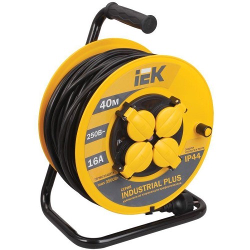 Удлинитель на катушке 4х40м с заземл. 16А IP44 Industrial plus УК40 3х1.5 термозащита IEK WKP15-16-0