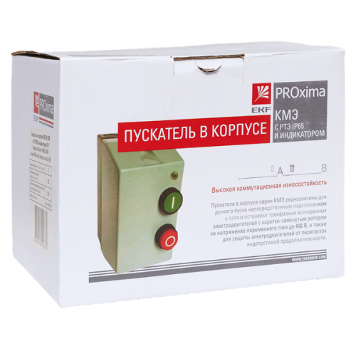 Пускатель в корпусе КМЭ 9А 400В с РТЭ Ir-4-6А и индикатором IP65 EKF ctrp-r-9-400v-6A-led