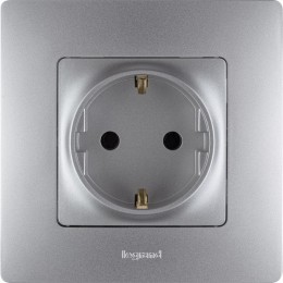 Розетка 1-м СП Etika 16А IP20 250В 2P+E с заземл. немецк. стандарт винтов. клеммы механизм алюм. Leg