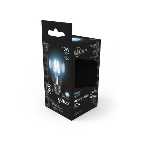 Лампа светодиодная филаментная Black Filament 10Вт A60 грушевидная 4100К нейтр. бел. E27 970лм GAUSS