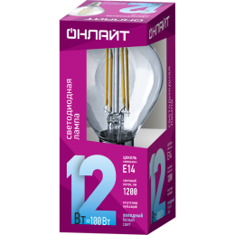 Лампа светодиодная филаментная 80 891 OLL-F-G45-12-230-4K-E14 12Вт шар прозрачная 4000К нейтр. бел.