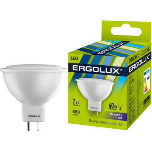 Лампа светодиодная LED-JCDR-7W-GU5.3-6500K 7Вт JCDR рефлектор 6500К холод. бел. 180-240В Ergolux 128