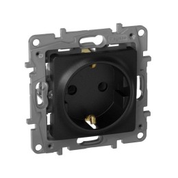 Розетка 1-м СП Etika 16А IP20 250В 2P+E с заземл. немецк. стандарт винтов. клеммы механизм антрацит