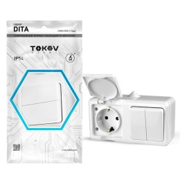 Блок ОП Dita (розетка 16А 250В с заземл. + 2-кл. выкл. 10А) IP54 бел. TOKOV ELECTRIC TKL-DT-V2RZ-C01