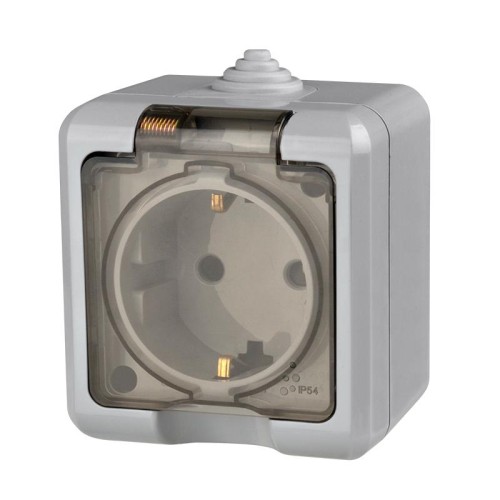 Розетка 1-м ОП Dita 16А IP54 250В с заземл. с прозр. крышкой сер. TOKOV ELECTRIC TKL-DT-R1Z-C06T-IP5