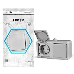 Блок ОП Dita (розетка 16А 250В с заземл. + 1-кл. выкл. 10А) IP54 сер. TOKOV ELECTRIC TKL-DT-V1RZ-C06