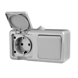 Блок ОП Dita (розетка 16А 250В с заземл. + 1-кл. выкл. 10А) IP54 сер. TOKOV ELECTRIC TKL-DT-V1RZ-C06