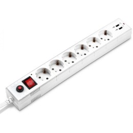 Удлинитель с сетевым фильтром 6х1.8м с заземл. 10А IP20 BU-SP1.8_USB_2A-W 2.2кВт CCA бел. BURO 99230