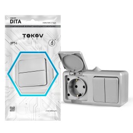 Блок ОП Dita (розетка 16А 250В с заземл. + 2-кл. выкл. 10А) IP54 сер. TOKOV ELECTRIC TKL-DT-V2RZ-C06
