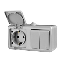 Блок ОП Dita (розетка 16А 250В с заземл. + 2-кл. выкл. 10А) IP54 сер. TOKOV ELECTRIC TKL-DT-V2RZ-C06