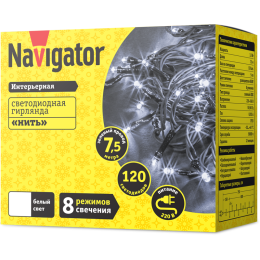 Гирлянда светодиодная 61 812 NGF-S01-120CW-5-7.5m-230-C8-G-IP20 Navigator 61812