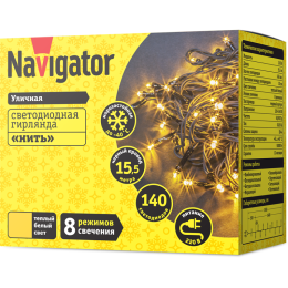 Гирлянда светодиодная 61 827 NGF-S01-140WW-10-15.5m-230-C8-BL-IP44 Navigator 61827