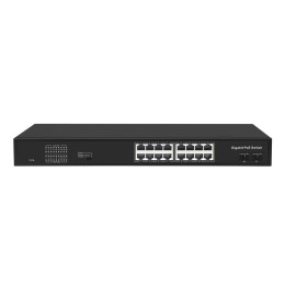 Коммутатор неуправляемый 16PoE 802.3af/at портов 1000Мбит/с 9-16 порт до 250м cat6 2 SFP порта 1000М