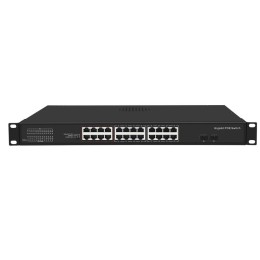 Коммутатор неуправляемый 24PoE 802.3af/at портов 1000Мбит/с 17-24 порт до 250м cat6 2 SFP порта 1000
