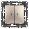 Выключатель 2-кл. СП Elegance 14-1105-04 10А IP20 250В 10AX с подсветкой механизм шампань Эра Б00342
