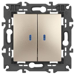 Выключатель 2-кл. СП Elegance 14-1105-04 10А IP20 250В 10AX с подсветкой механизм шампань Эра Б00342