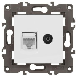 Розетка компьютерная + телевизионная 2-м Elegance 14-3110-01 RJ45 + TV IP20 механизм бел. Эра Б00343