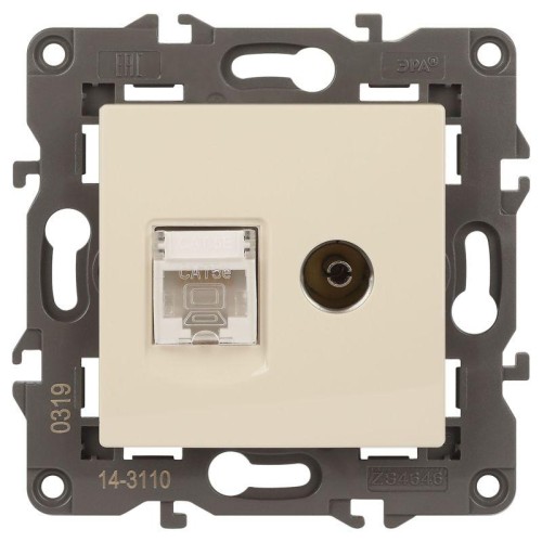 Розетка компьютерная + телевизионная 2-м Elegance 14-3110-02 RJ45 + TV IP20 механизм сл. кость Эра Б