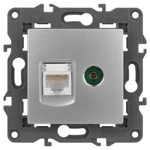 Розетка компьютерная + телевизионная 2-м Elegance 14-3110-03 RJ45 + TV IP20 механизм алюм. Эра Б0034