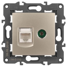 Розетка компьютерная + телевизионная 2-м Elegance 14-3110-04 RJ45 + TV IP20 механизм шампань Эра Б00