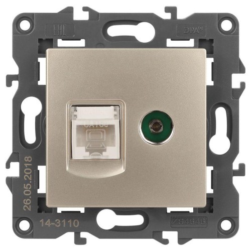 Розетка компьютерная + телевизионная 2-м Elegance 14-3110-04 RJ45 + TV IP20 механизм шампань Эра Б00