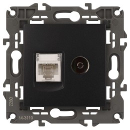 Розетка компьютерная + телевизионная 2-м Elegance 14-3110-05 RJ45 + TV IP20 механизм антрацит Эра Б0