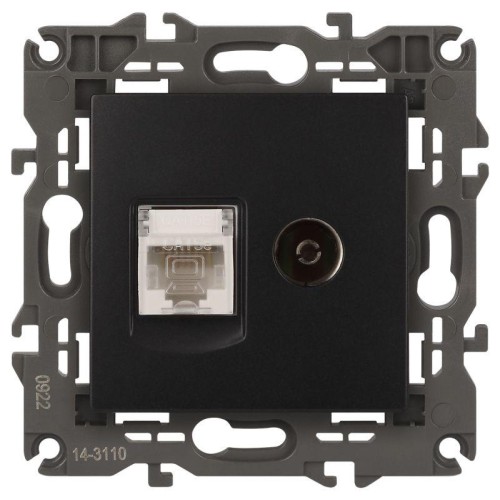 Розетка компьютерная + телевизионная 2-м Elegance 14-3110-05 RJ45 + TV IP20 механизм антрацит Эра Б0