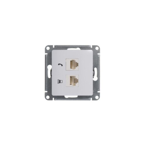 Розетка компьютерная + телефонная 2-м СП Glossa RJ45 + RJ11 кат.5E механизм бел. SE GSL000185