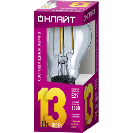 Лампа светодиодная филаментная 80 876 OLL-F-A60-13-230-2.7K-E27 13Вт грушевидная прозрачная 2700К те