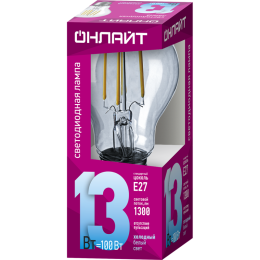 Лампа светодиодная филаментная 80 877 OLL-F-A60-13-230-4K-E27 13Вт грушевидная прозрачная 4000К нейт