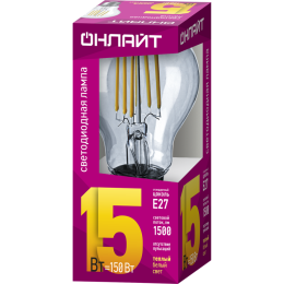 Лампа светодиодная филаментная 80 878 OLL-F-A60-15-230-2.7K-E27 15Вт грушевидная прозрачная 2700К те