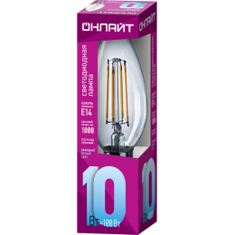 Лампа светодиодная филаментная 80 895 OLL-F-C35-10-230-4K-E14 10Вт свеча прозрачная 4000К нейтр. бел