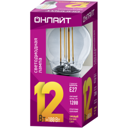 Лампа светодиодная филаментная 80 884 OLL-F-G45-12-230-2.7K-E27 12Вт шар прозрачная 2700К тепл. бел.