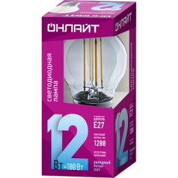 Лампа светодиодная филаментная 80 885 OLL-F-G45-12-230-4K-E27 12Вт шар прозрачная 4000К нейтр. бел.