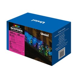 Гирлянда светодиодная "Бахрома" ULD-B6007-300/DTA MULTI IP44 6м 300LED мультиколор провод прозр. Uni