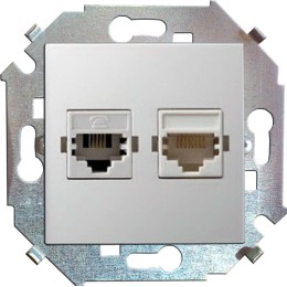 Розетка компьютерная + телефонная 2-м СП Simon 15 RJ45 + RJ11 кат.5E Systimax механизм бел. Simon 15