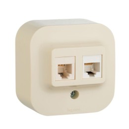 Розетка компьютерная + телефонная 2-м ОП 2мод. Quteo RJ45 + RJ11 кат.5E UTP IP20 сл. кость Leg 78225