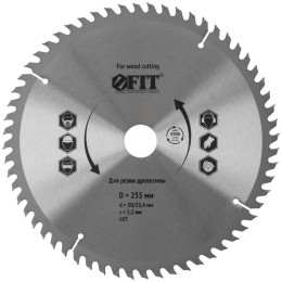 Диск пильный для циркулярных пил по дереву 255х30/25.4х60T FIT 37760