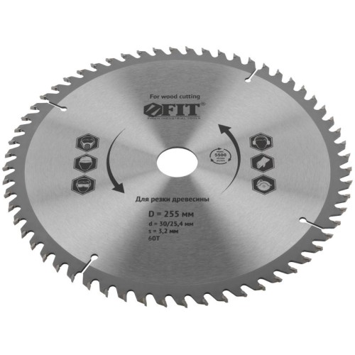 Диск пильный для циркулярных пил по дереву 255х30/25.4х60T FIT 37760