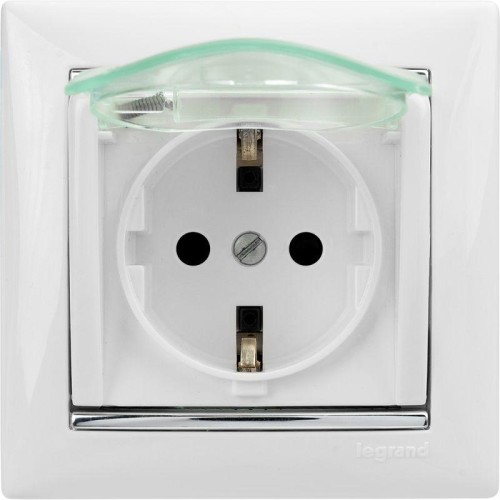 Розетка 1-м СП Valena 16А IP44 2P+E с заземл. защ. шторки с крышкой немецк. стандарт механизм бел. L