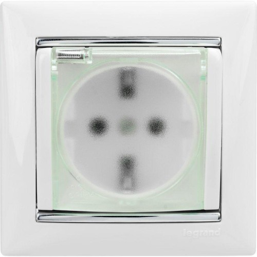 Розетка 1-м СП Valena 16А IP44 2P+E с заземл. защ. шторки с крышкой немецк. стандарт механизм бел. L