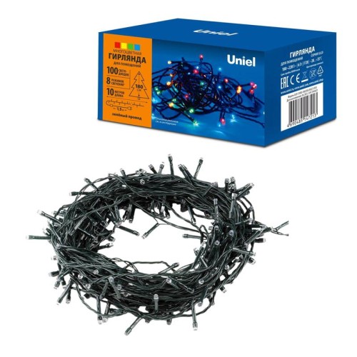 Гирлянда светодиодная ULD-S1000-100/DGA MULTI IP20 10м 100 LED разноцвет. свет провод зел. Uniel UL-