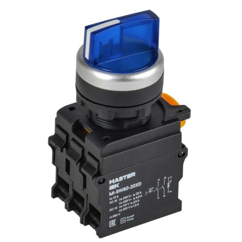 Переключатель 3 полож. 2НО с подсветкой син. MASTER IEK MI-SW60-20XD-4-14-3-K07