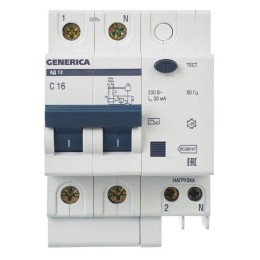Выключатель автоматический дифференциального тока 2п 16А 30мА АД12 GENERICA MAD15-2-016-C-030